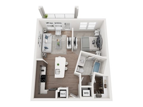 Floor plan for studio, 1 bath, 648 sqft